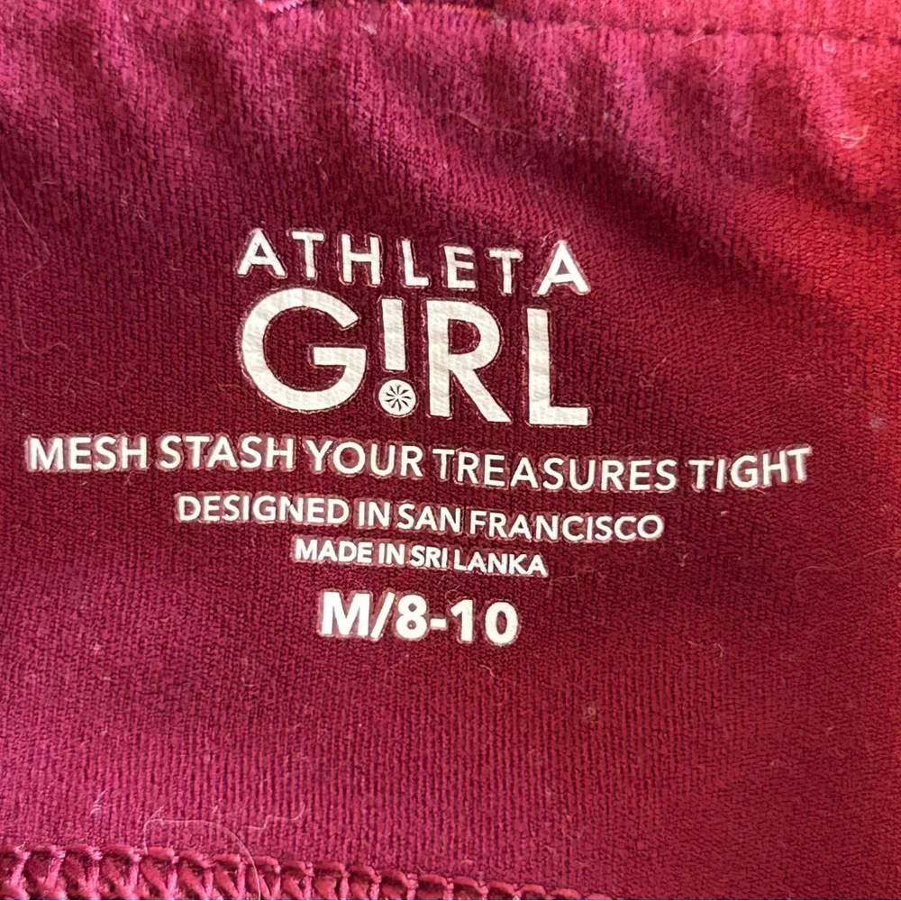 Athleta Girl Maroon Mesh Stash Your Treasures‎ Tight Leggings Medium Youth 8/10